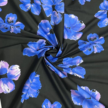 Blue flowers on a black background | Cotton