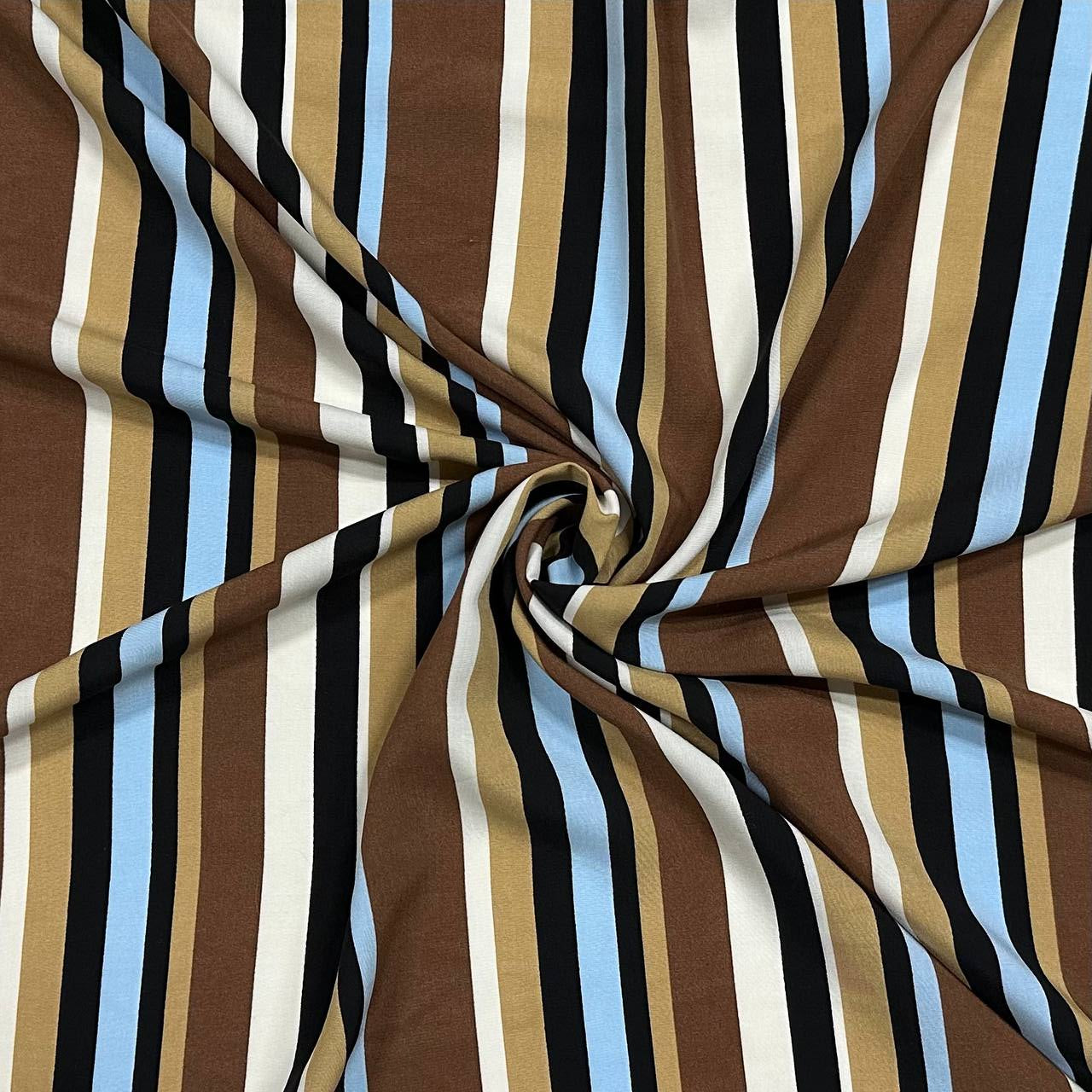 Striped earth tones with a subtle light blue accent | Viscose