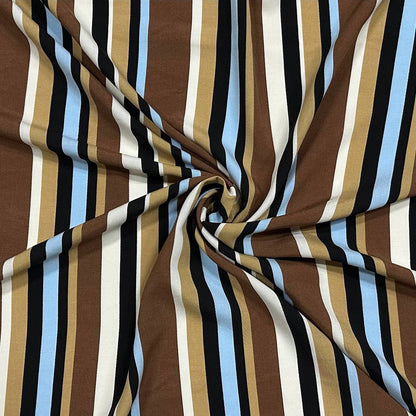 Striped earth tones with a subtle light blue accent | Viscose