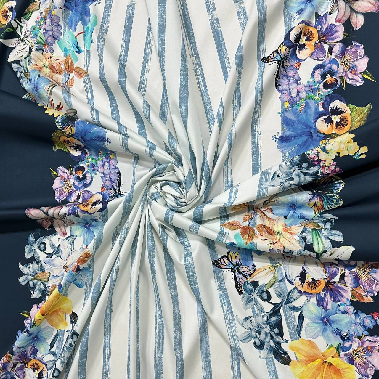 Flower garden on stripes | Cotton