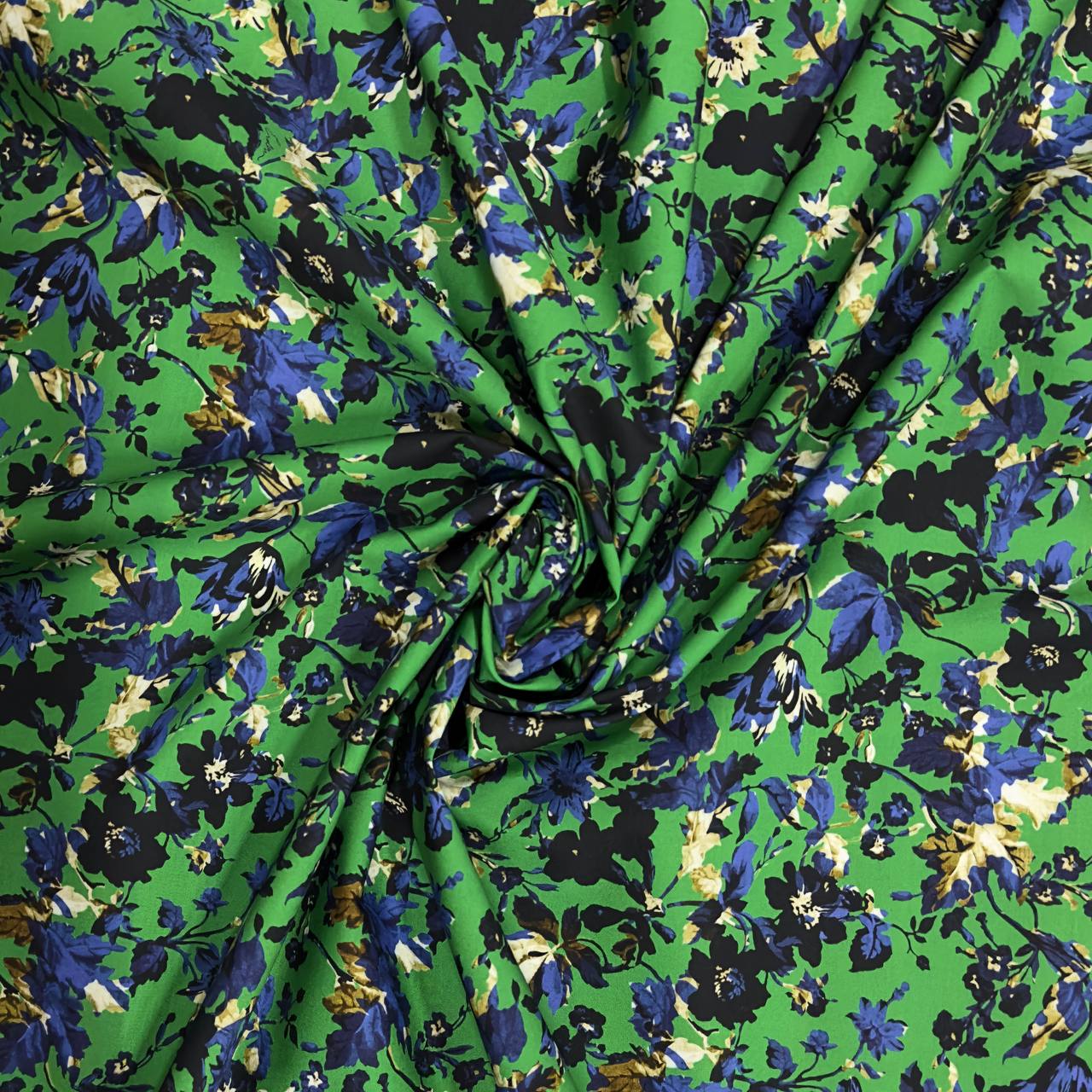 Blue flowers on green | Cotton