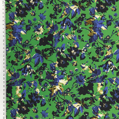 Blue flowers on green | Cotton