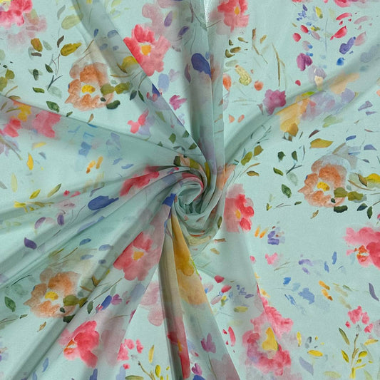 Aquarell Blumen auf Türkis | Chiffon