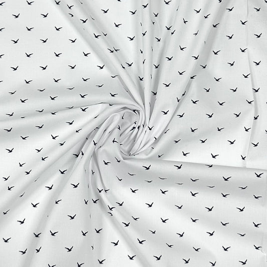 Blaue Vögel auf weißen Grund | Baumwolle