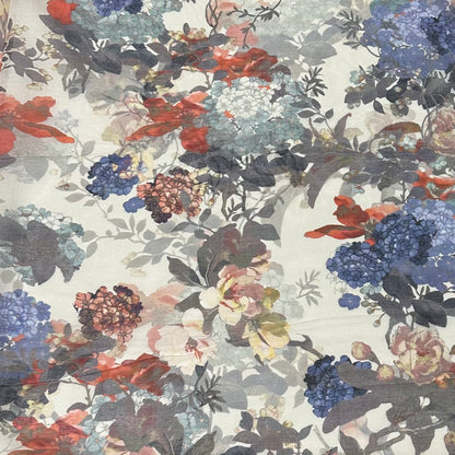 Vintage Garden - Blumenstoff in Aquarelloptik | Seide-Baumwolle Mix