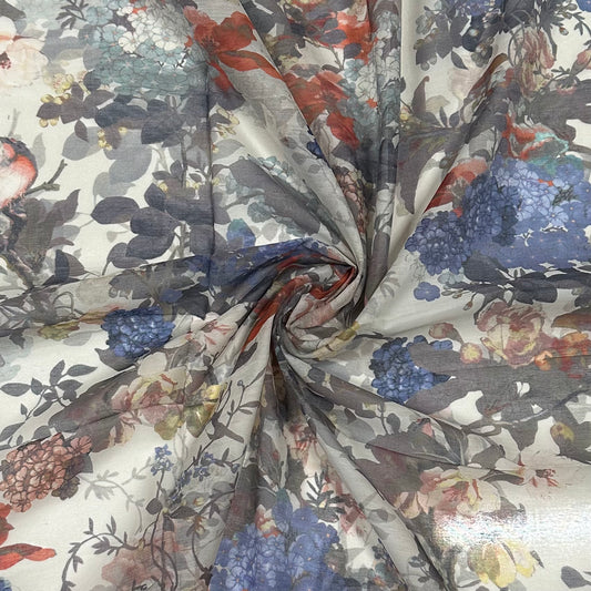 Vintage Garden - Blumenstoff in Aquarelloptik | Seide-Baumwolle Mix