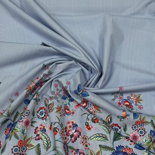 Gestreifter Bordürenstoffpaneele mit Blumen | Baumwolle