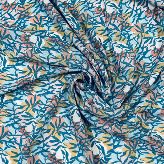 Abstract Leaves - Feiner Viskosestoff mit Blätterdesign | 100% Viskose