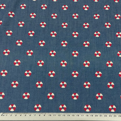 Nautic Denim - Jeansstoff mit maritimen Rettungsringen | Baumwolle