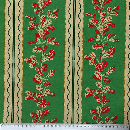 Green with beige-red floral stripe pattern | Viscose