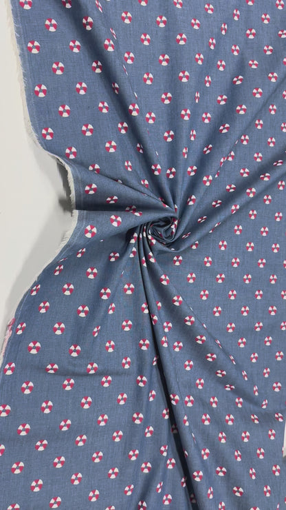 Nautic Denim - Jeansstoff mit maritimen Rettungsringen | Baumwolle