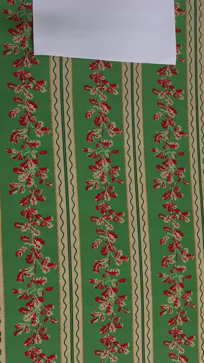 Green with beige-red floral stripe pattern | Viscose