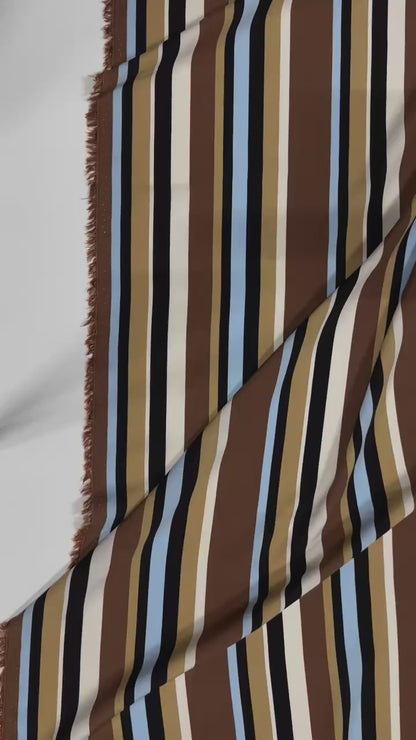 Striped earth tones with a subtle light blue accent | Viscose