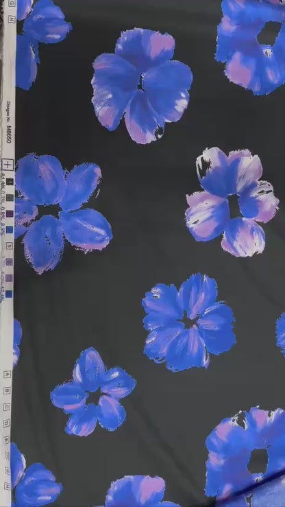 Blue flowers on a black background | Cotton