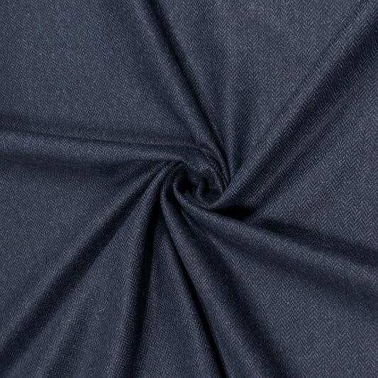 Wollstoff in Dunkelblau mit Fischgrätmuster  | Wolle